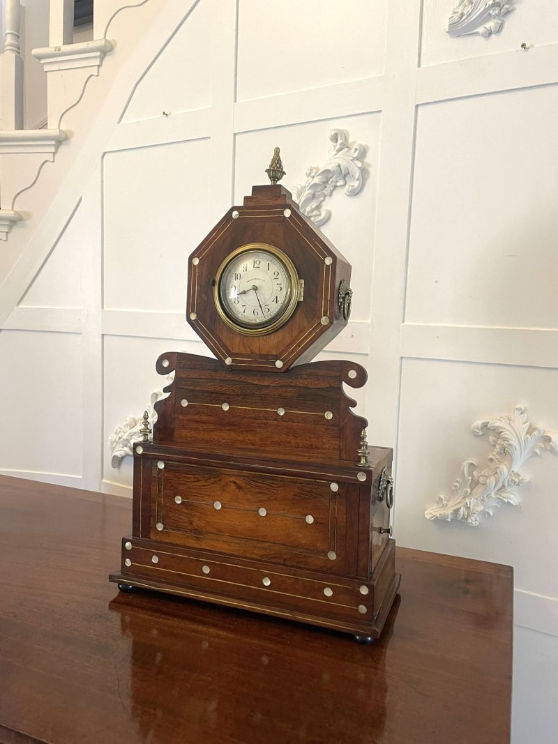 Antique Rosewood Inlaid Mantle Clock by Walker and Hall - Image 4